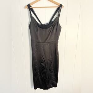 Vintage betsey johnson black satin dress mesh bow classic holiday party wedding